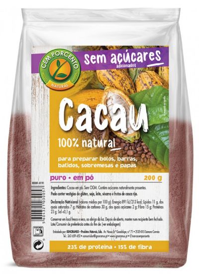 Imagem de CACAU EM PÓ PURO S/AÇÚ CEM PORCENTO 200G